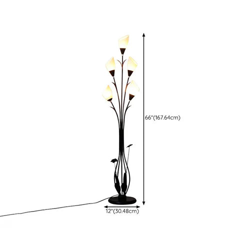 Flower-Shaped Shade Black Metal Floor Lamp