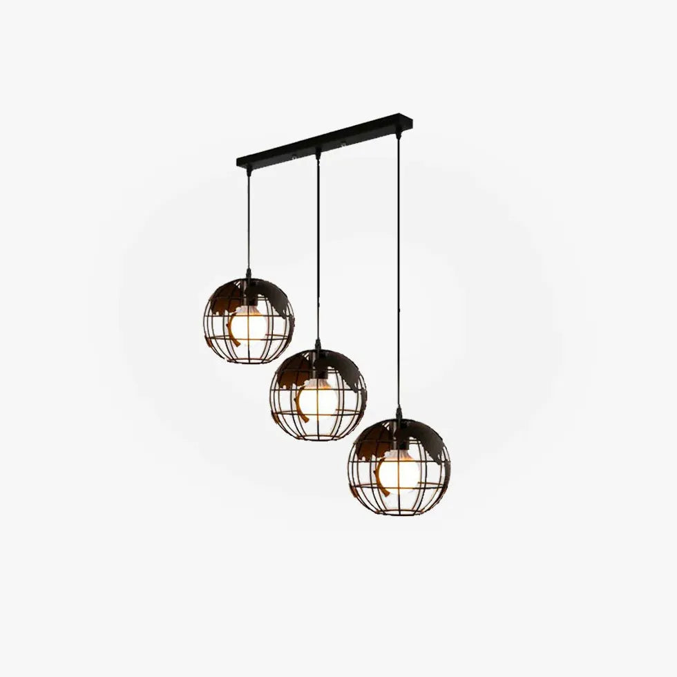 Globe-Shaped Black Frame Dining Room Pendant Light