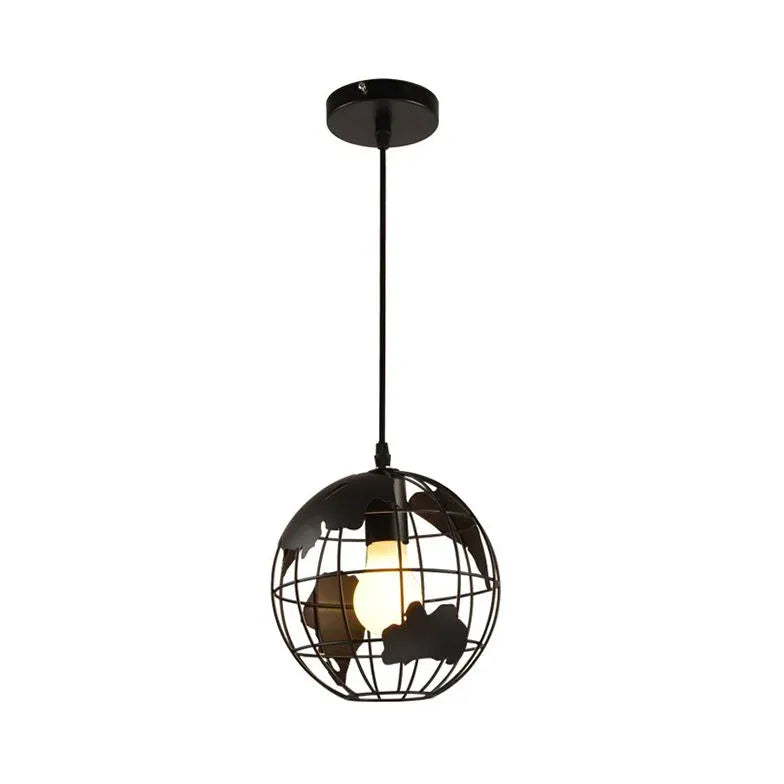 Globe-Shaped Black Frame Dining Room Pendant Light