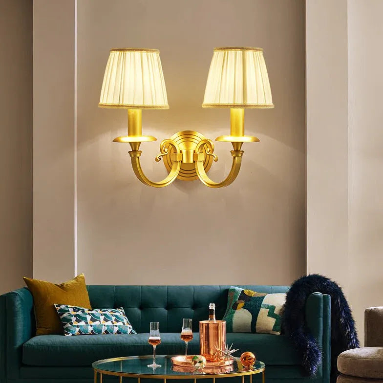 Fabric Double Arm Vintage Gold Wall Lights