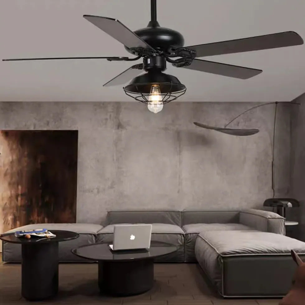 Black Metal Shade Vintage Industrial Ceiling Fan Light