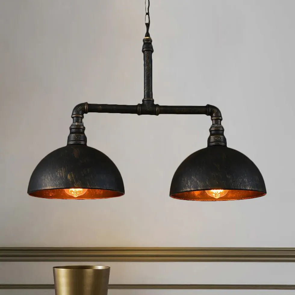 Black Metal Dual-Shade Industrial Pendant Light