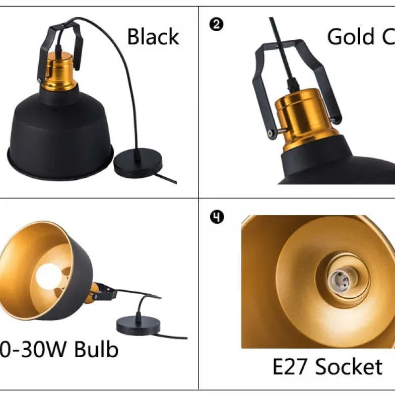 Black Shade with Gold Interior Industrial Pendant Light