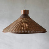 Woven Rattan Cone Shade Vintage LED Pendant Light