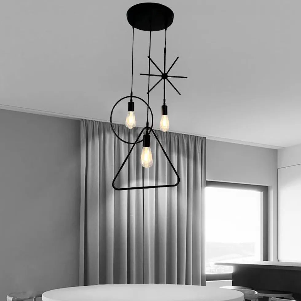 Rope Geometric Frame Black Industrial Pendant Light