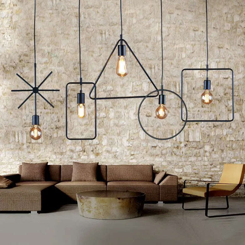 Rope Geometric Frame Black Industrial Pendant Light