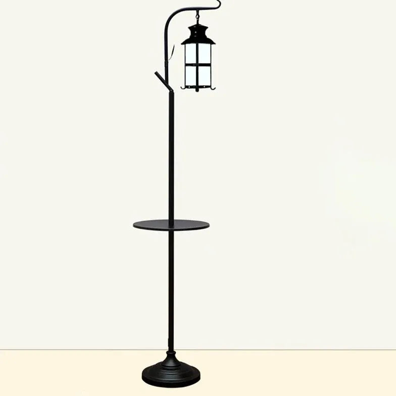 Black Lantern Style with Tray Floor Lamp