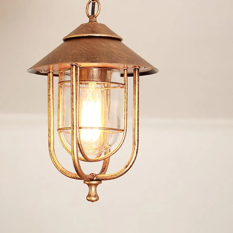 Lantern-Style Black Metal Industrial Pendant Light