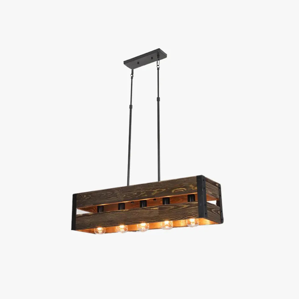 Rectangular Wooden Frame Vintage Dining Pendant Light