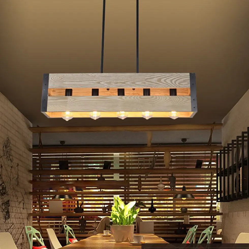 Rectangular Wooden Frame Vintage Dining Pendant Light