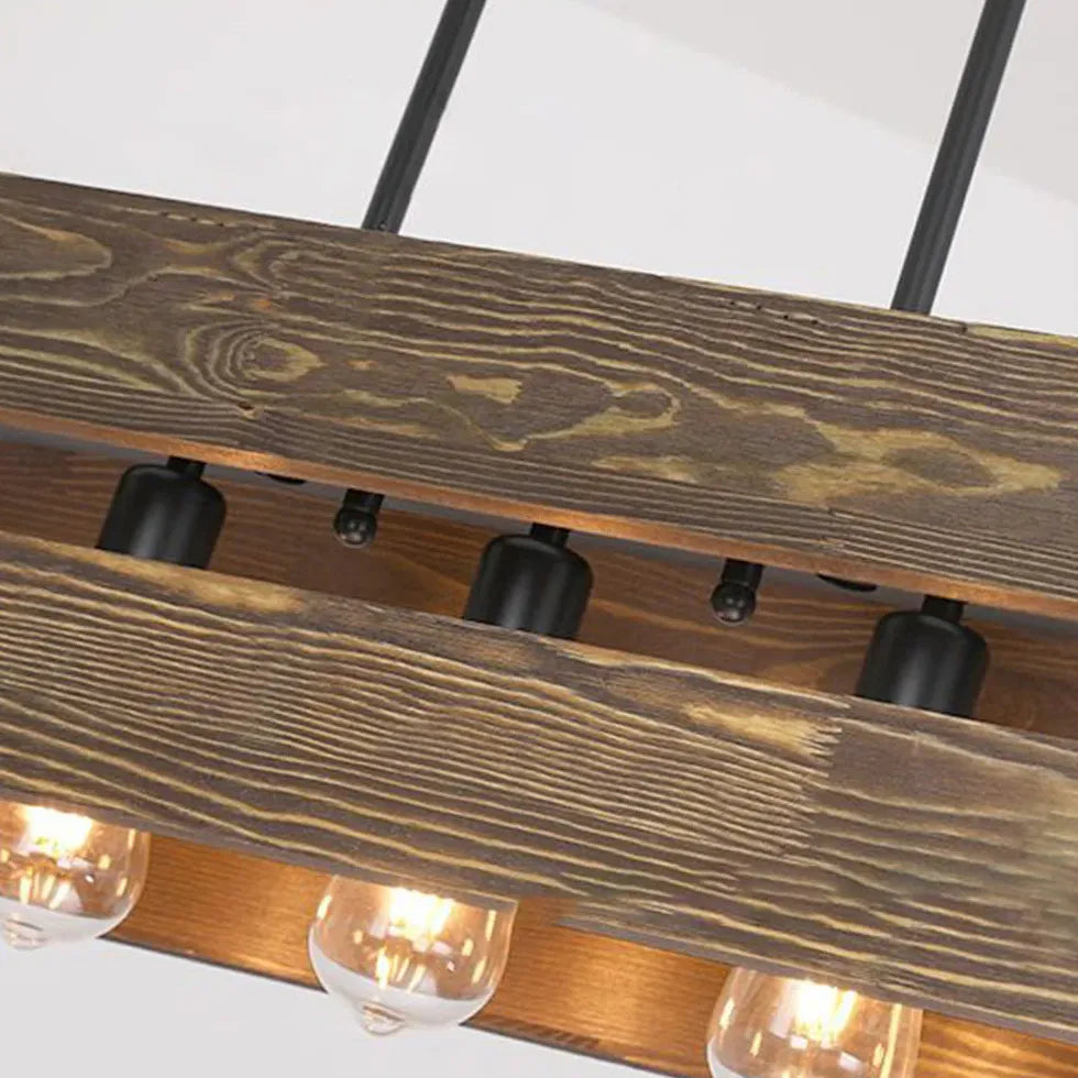 Rectangular Wooden Frame Vintage Dining Pendant Light