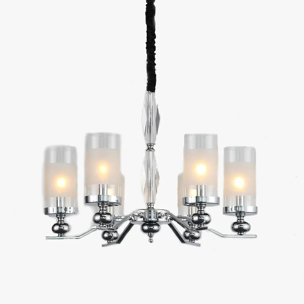 Cylindrical Shade Silver Modern Glass Chandelier