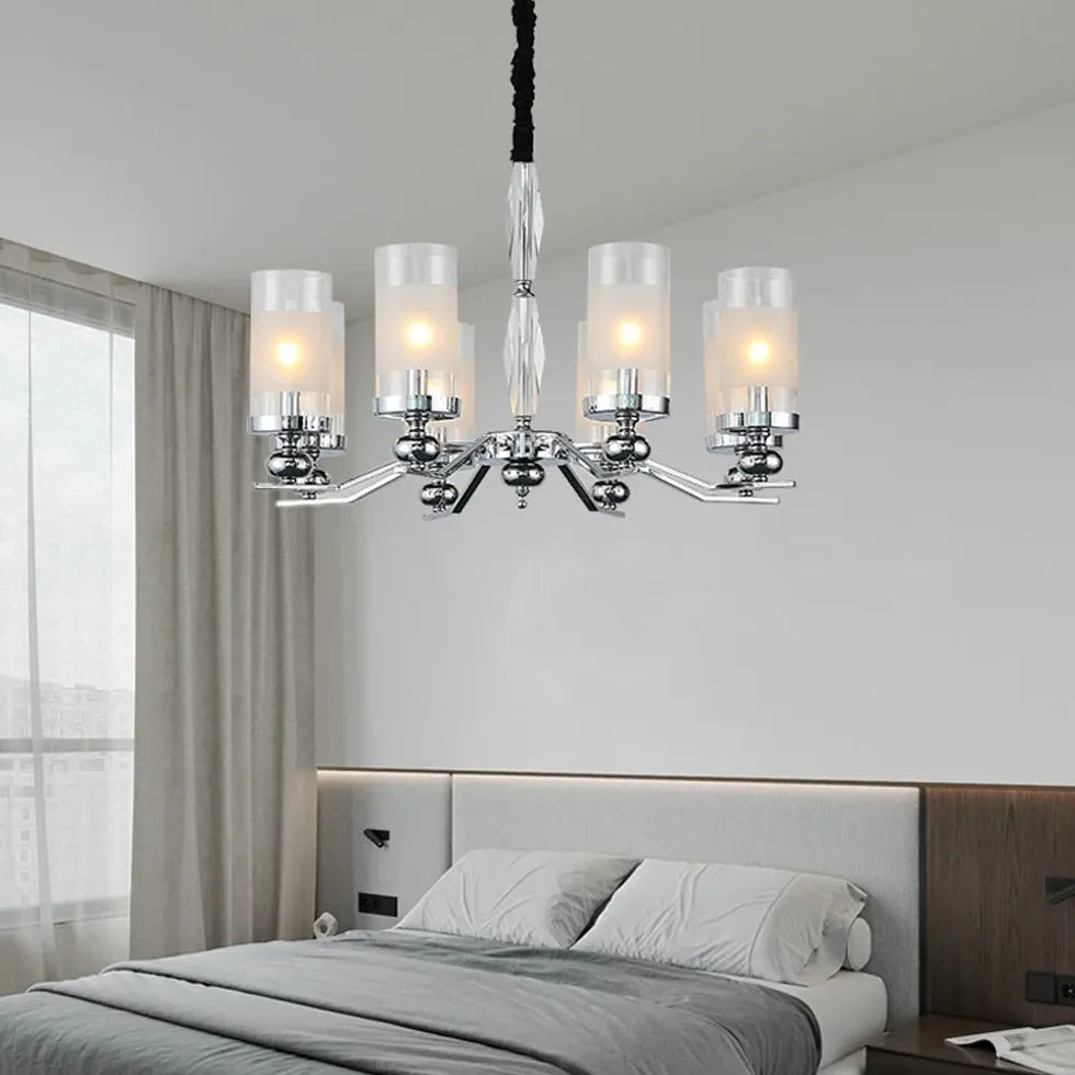 Cylindrical Shade Silver Modern Glass Chandelier