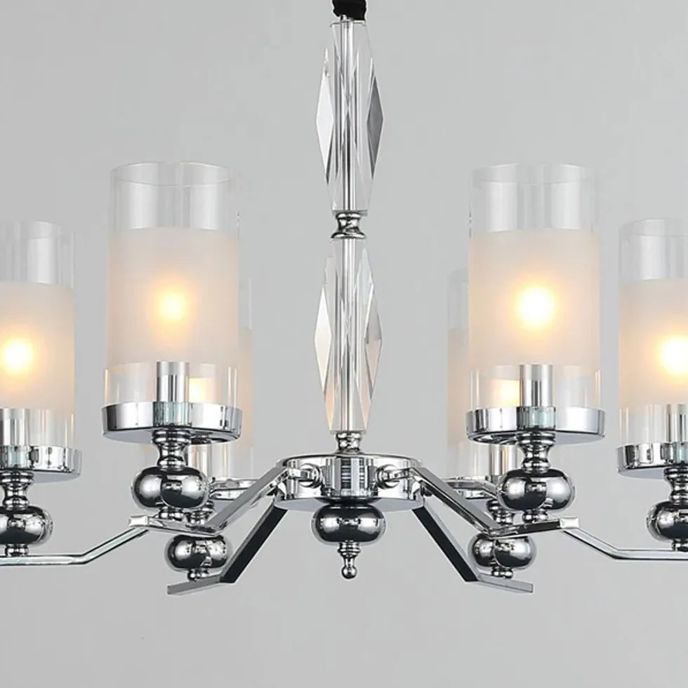 Cylindrical Shade Silver Modern Glass Chandelier