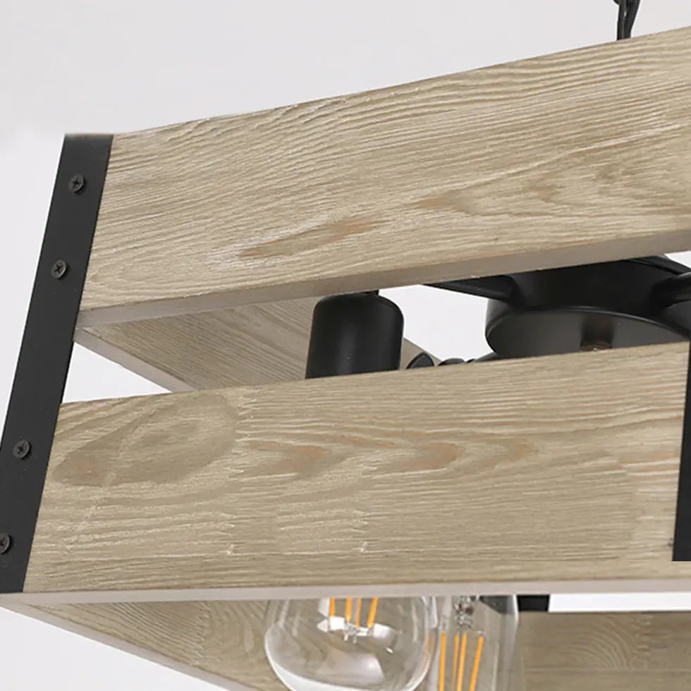 Cube-Shaped Wooden Frame Vintage Dining Pendant Light