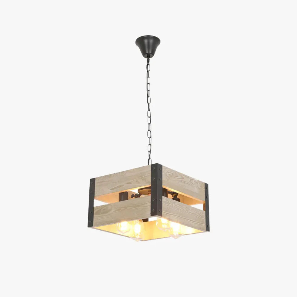 Cube-Shaped Wooden Frame Vintage Dining Pendant Light