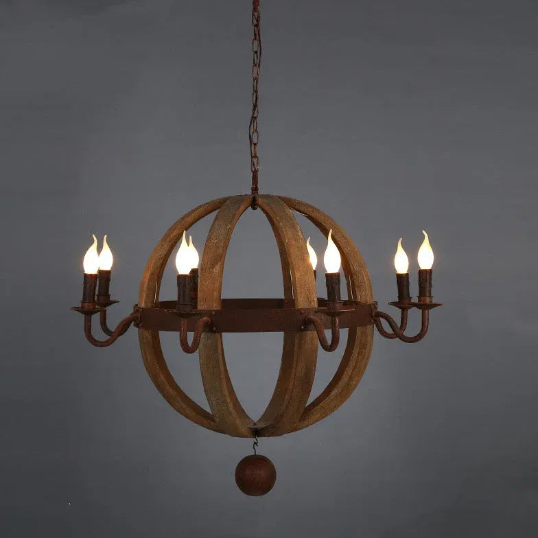 Wooden Ball Candle Vintage Wooden Pendant Light