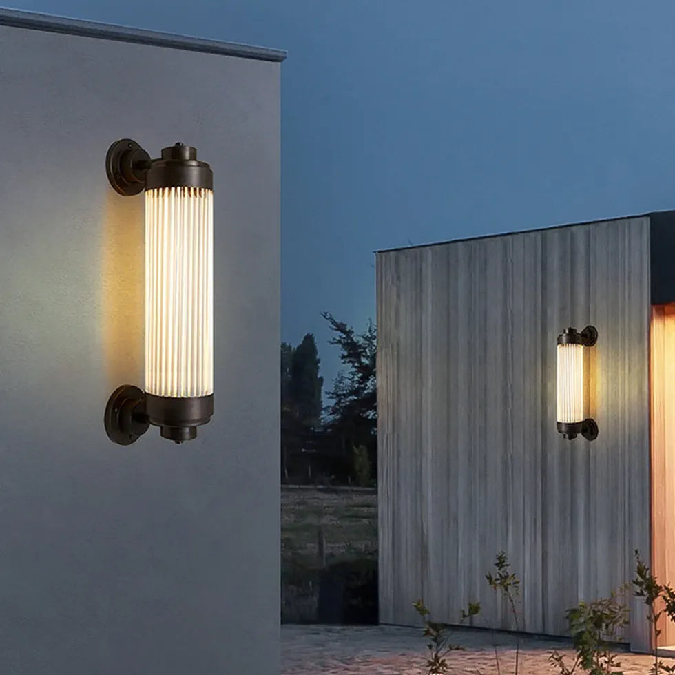 Ribbed Glass Wall Light Outdoor Black