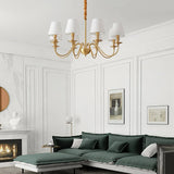 Multi-Light White Shade Gold Vintage Chandelier