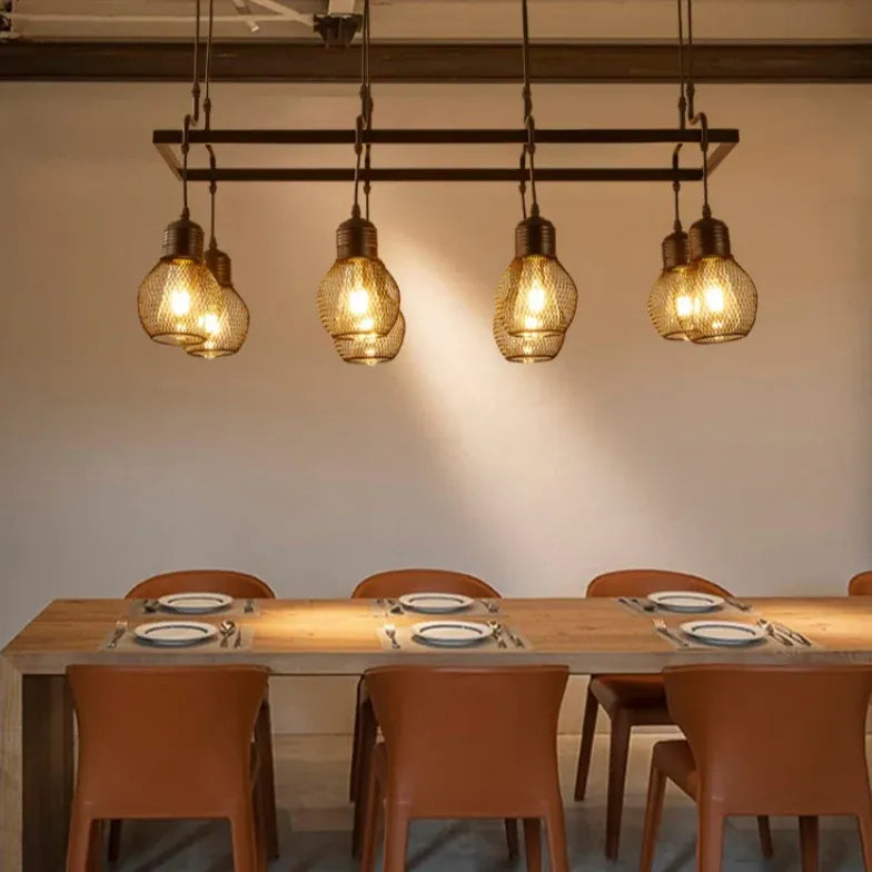 Grid Light Bulb Black Dining Room Chandelier