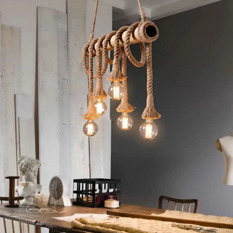 Rope Design Multi-Light Vintage Wooden Pendant Light