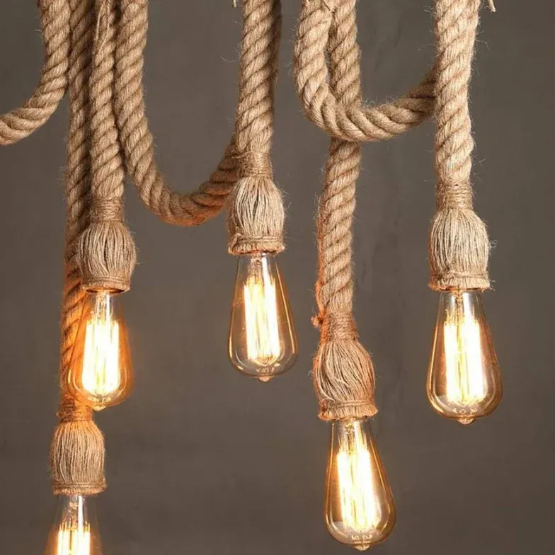 Rope Design Multi-Light Vintage Wooden Pendant Light