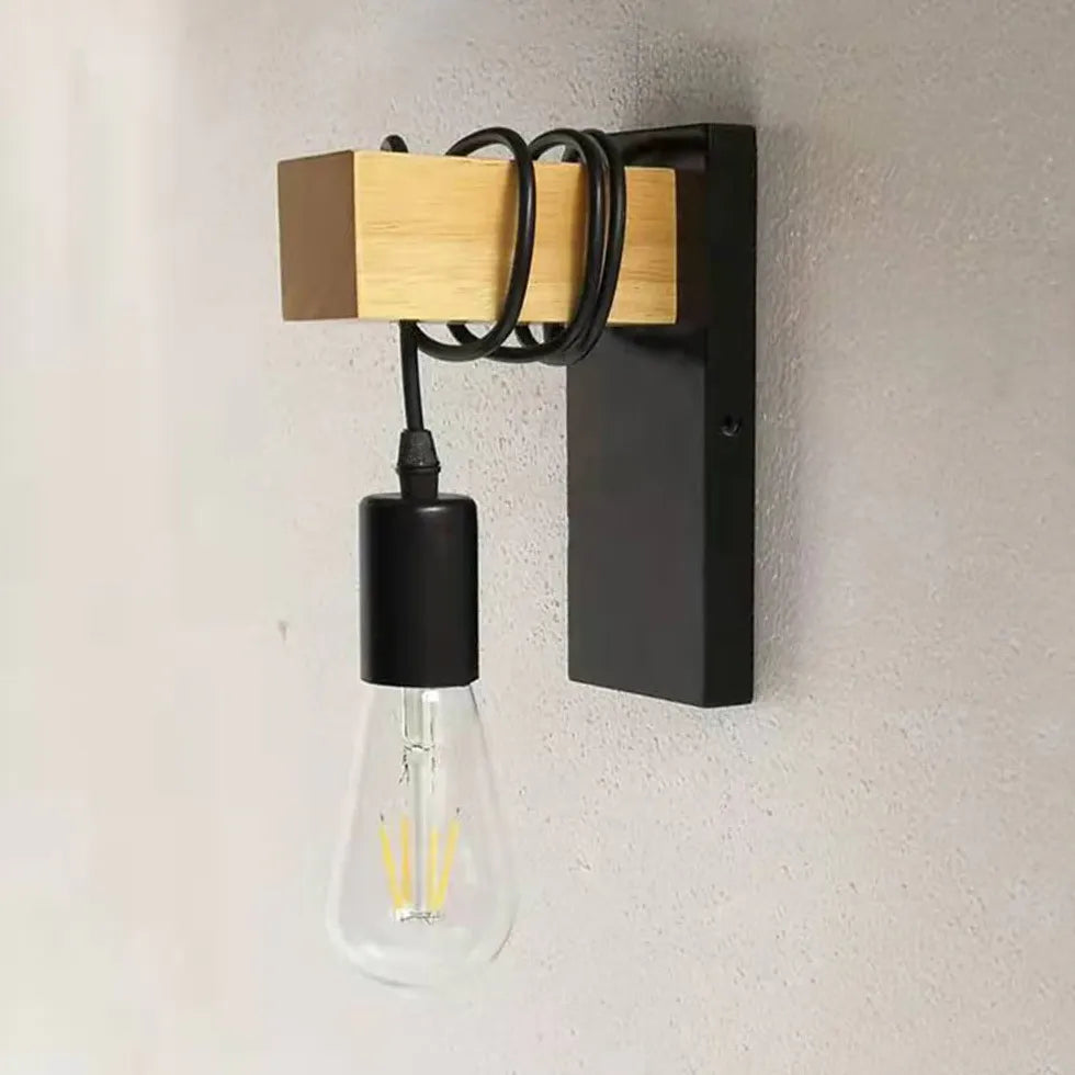 Bulb Wooden Base Industrial Wall Lights