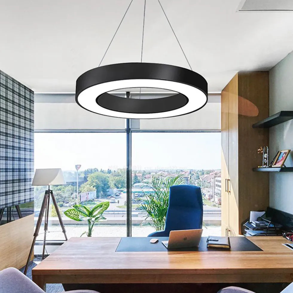 Ring-Shaped Modern Black LED Pendant Light