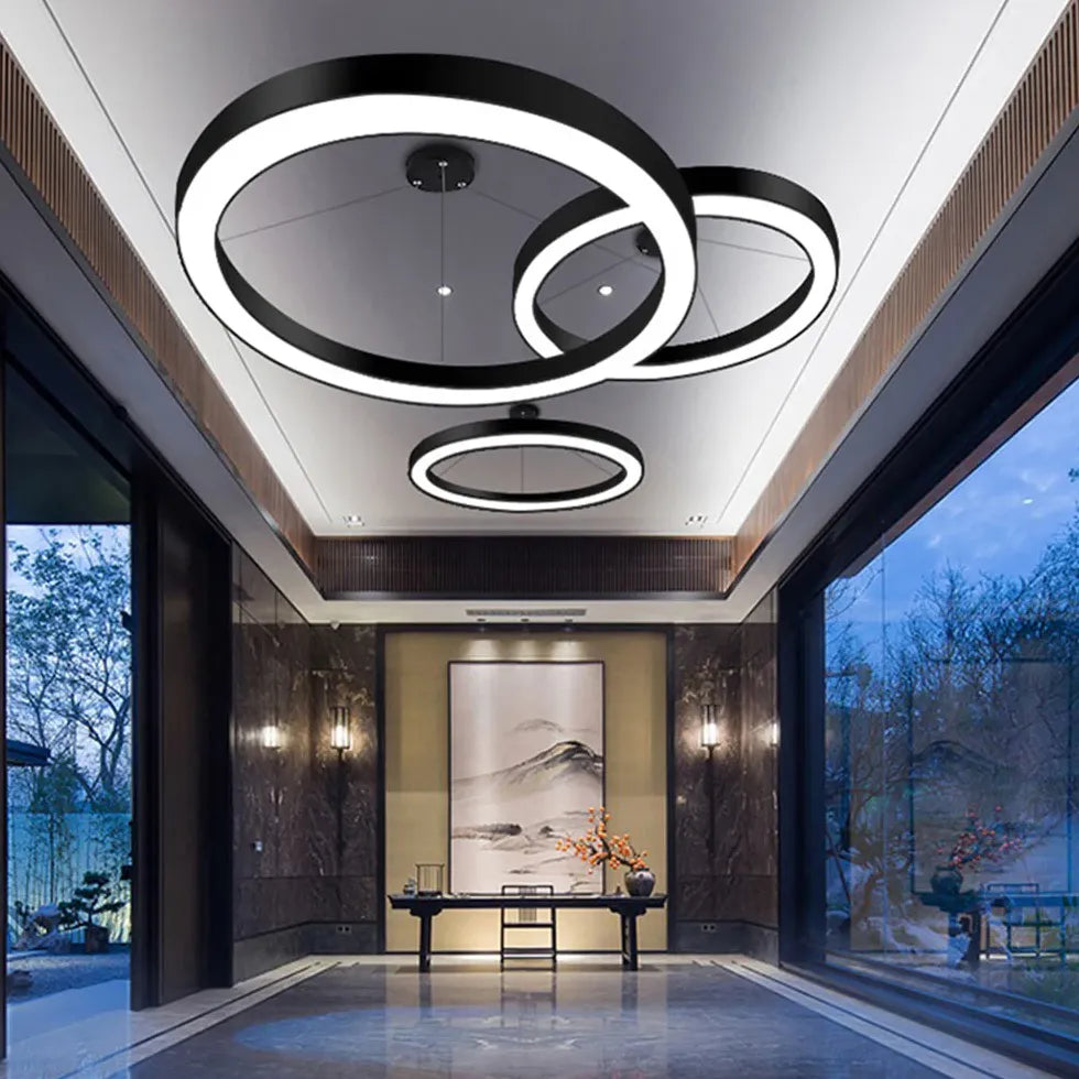 Ring-Shaped Modern Black LED Pendant Light