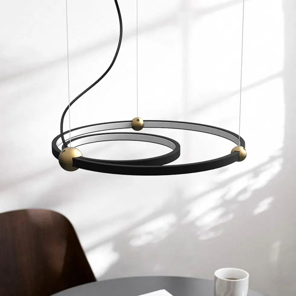 Double Ring Creative Design Black LED Pendant Light