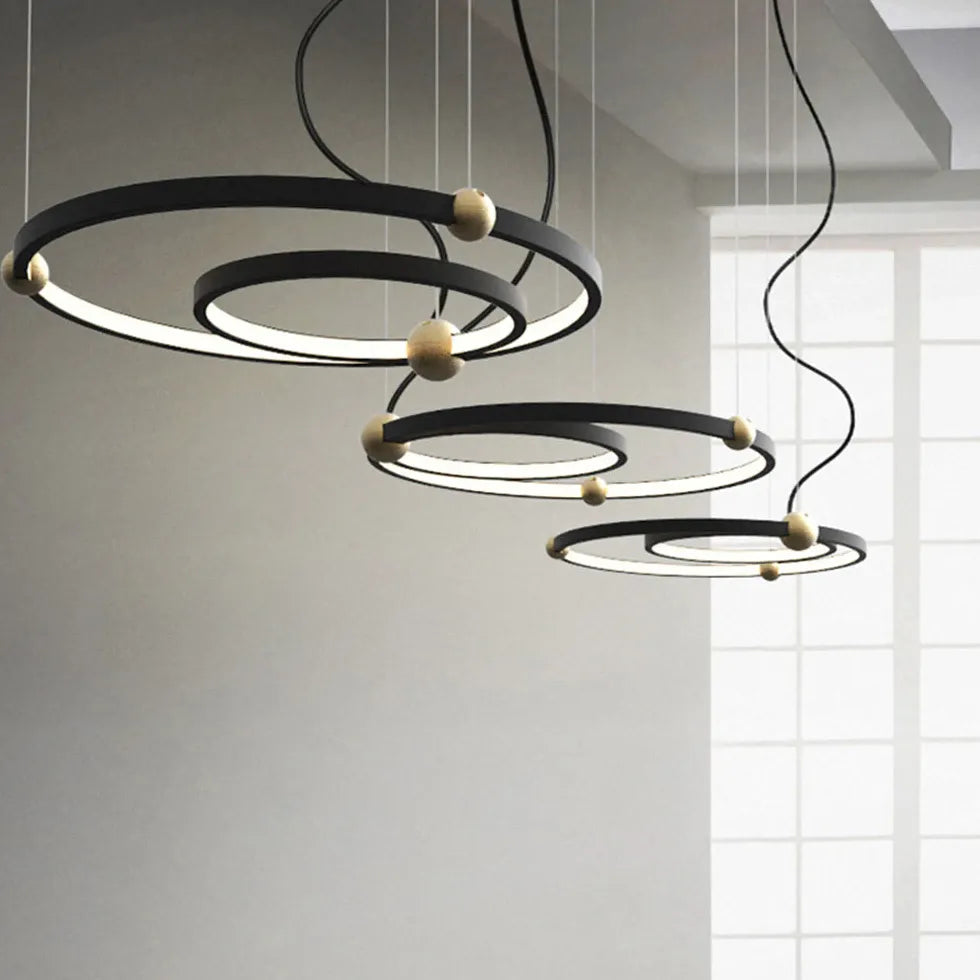 Double Ring Creative Design Black LED Pendant Light