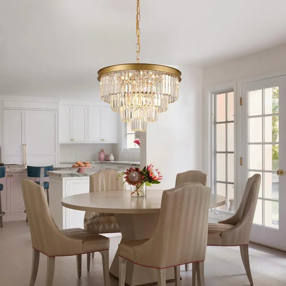 Multi-Layered Crystal Gold Branch Chandelier