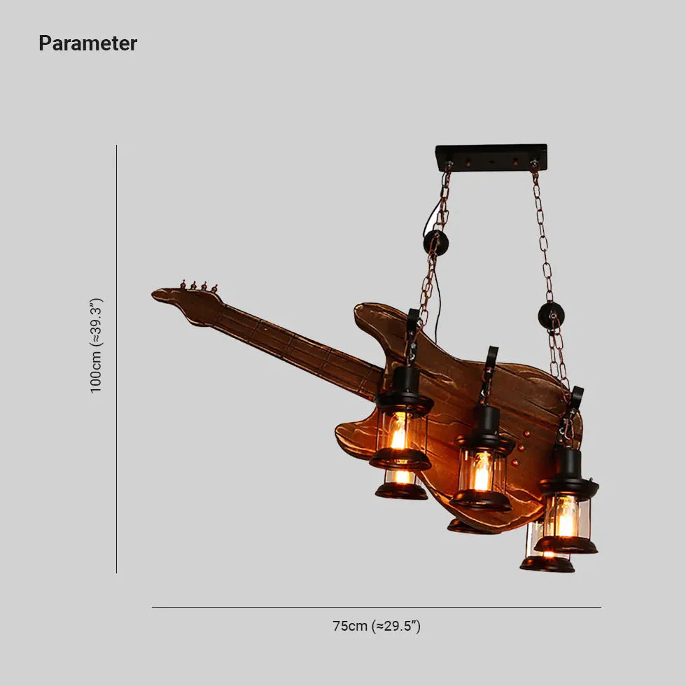 Guitar-Shaped Vintage Wood Dining Room Pendant Light