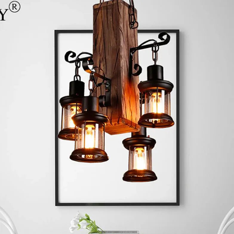 Shipwood Multi-Head Lantern Vintage Pendant Light