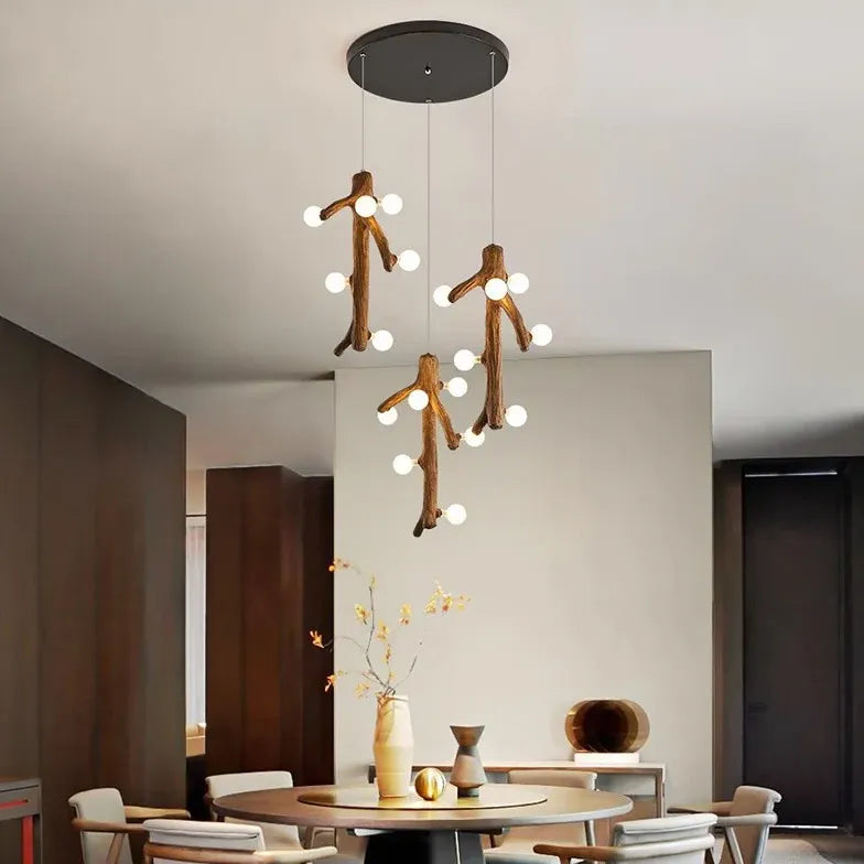 White Ball on Tree Trunk LED Chandelier