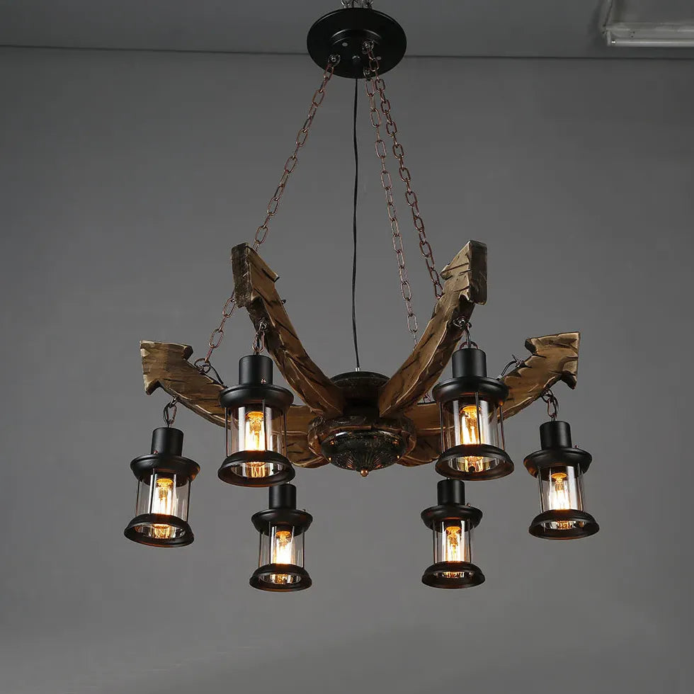 Multi-Light Wooden Lantern Dining Room Pendant Light