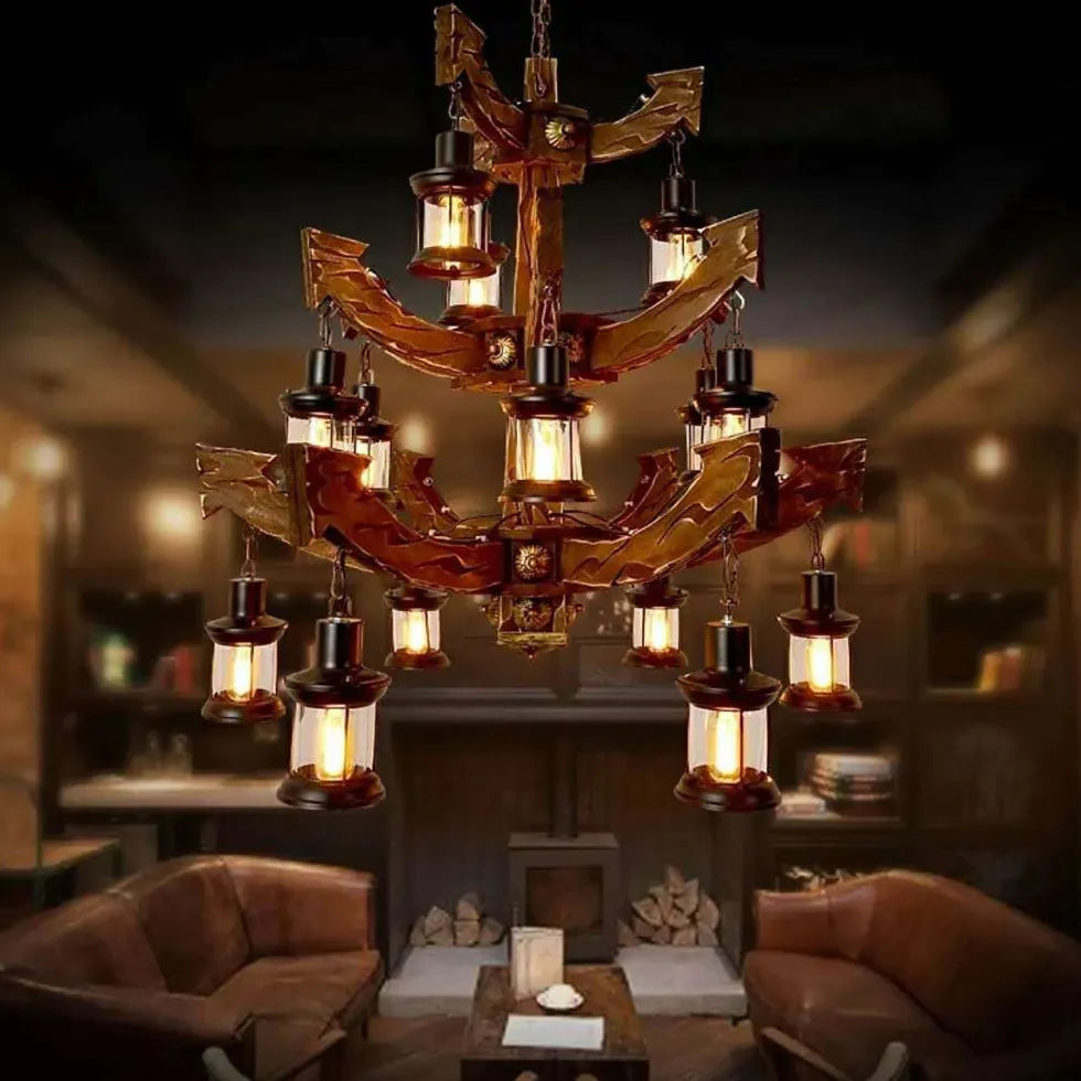 Multi-layer Wooden Vintage Structure Chandelier