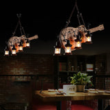 Guitar-Shaped Multi-Light Wooden Vintage Pendant Light