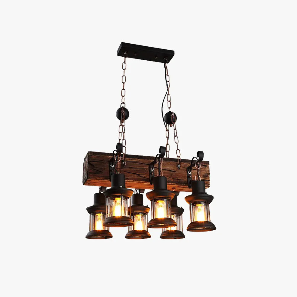 Multi-Light Wooden Vintage Lantern Pendant Light