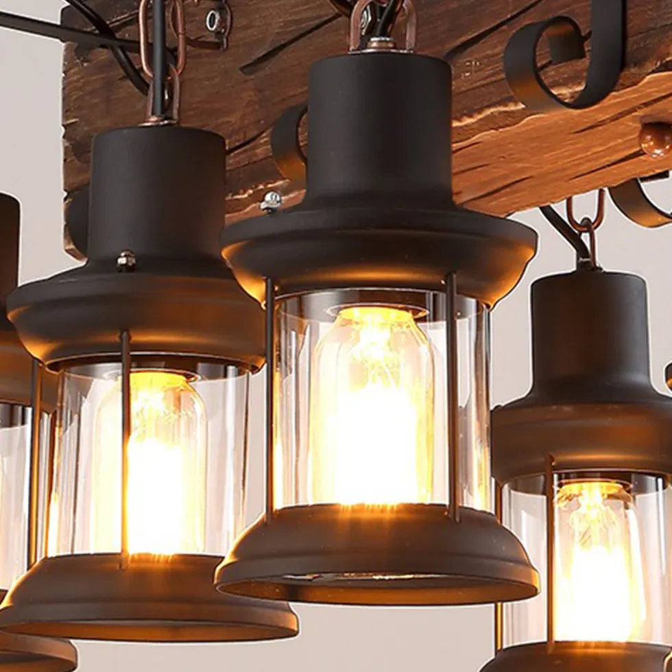 Multi-Light Wooden Vintage Lantern Pendant Light