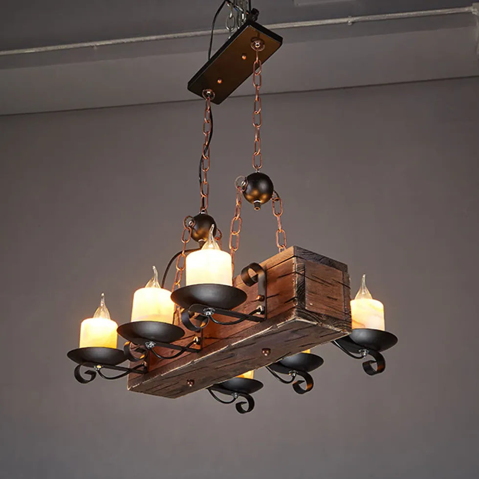 Boat-Shaped Wooden Vintage Candle-Style Pendant Light