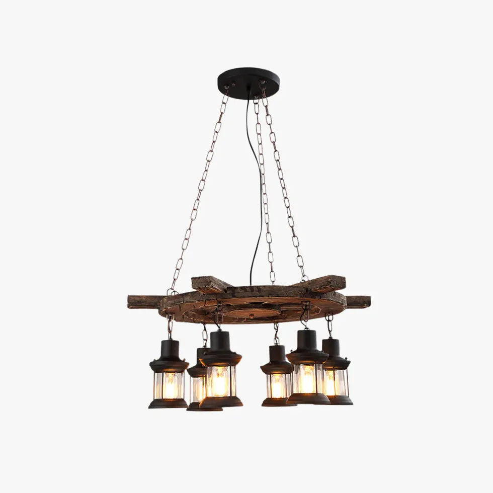 Wooden Frame Vintage Lantern Pendant Light