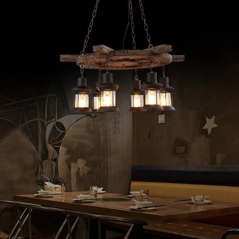 Wooden Frame Vintage Lantern Pendant Light