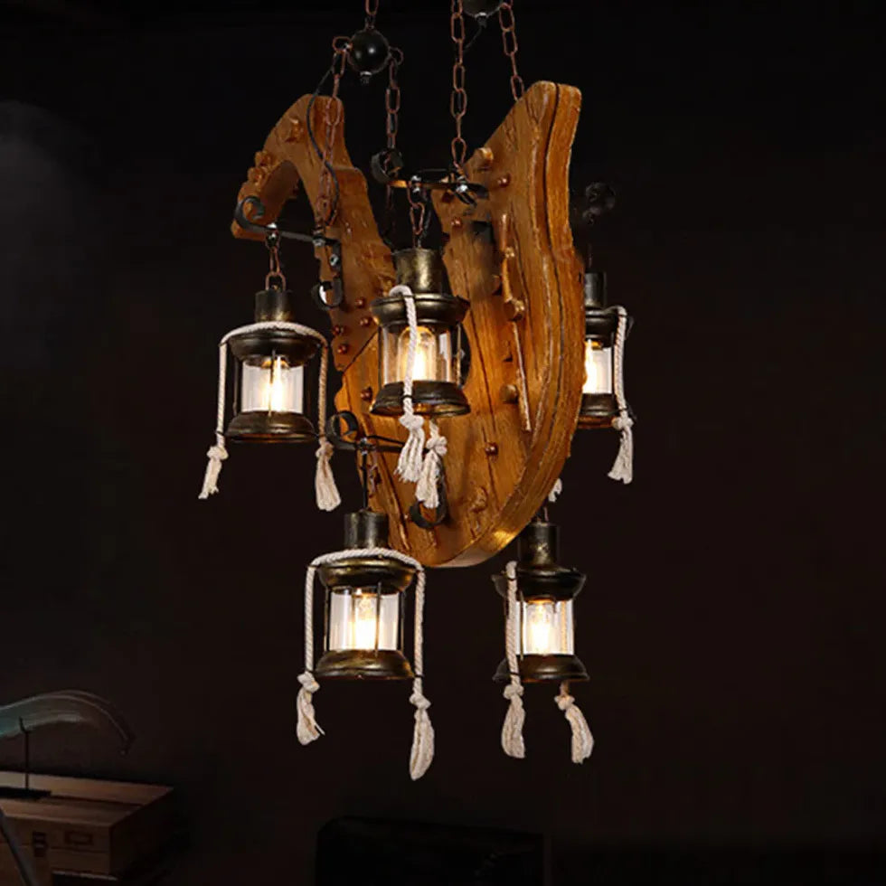 Anchor-Shaped Wooden Vintage Lantern Pendant Light