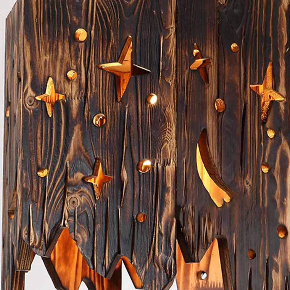 Dark Wood Carved Vintage Pendant Light