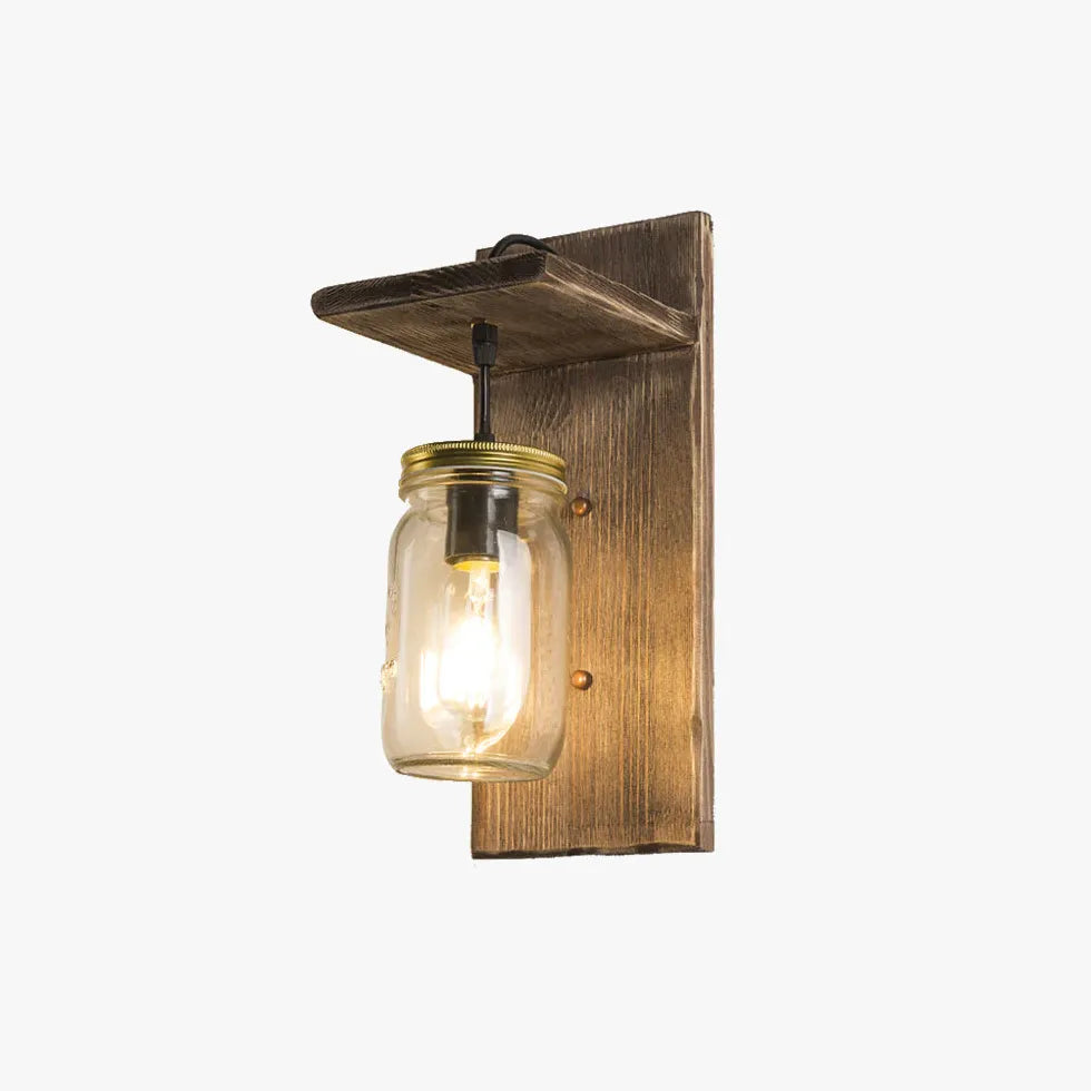 Glass Bottle Shade Vintage Wooden Wall Light