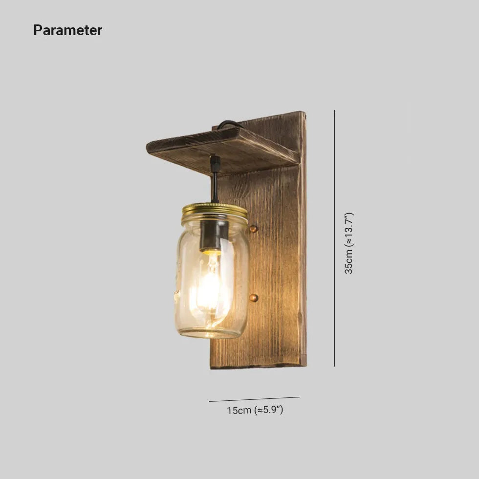 Glass Bottle Shade Vintage Wooden Wall Light