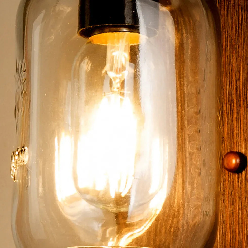 Glass Bottle Shade Vintage Wooden Wall Light