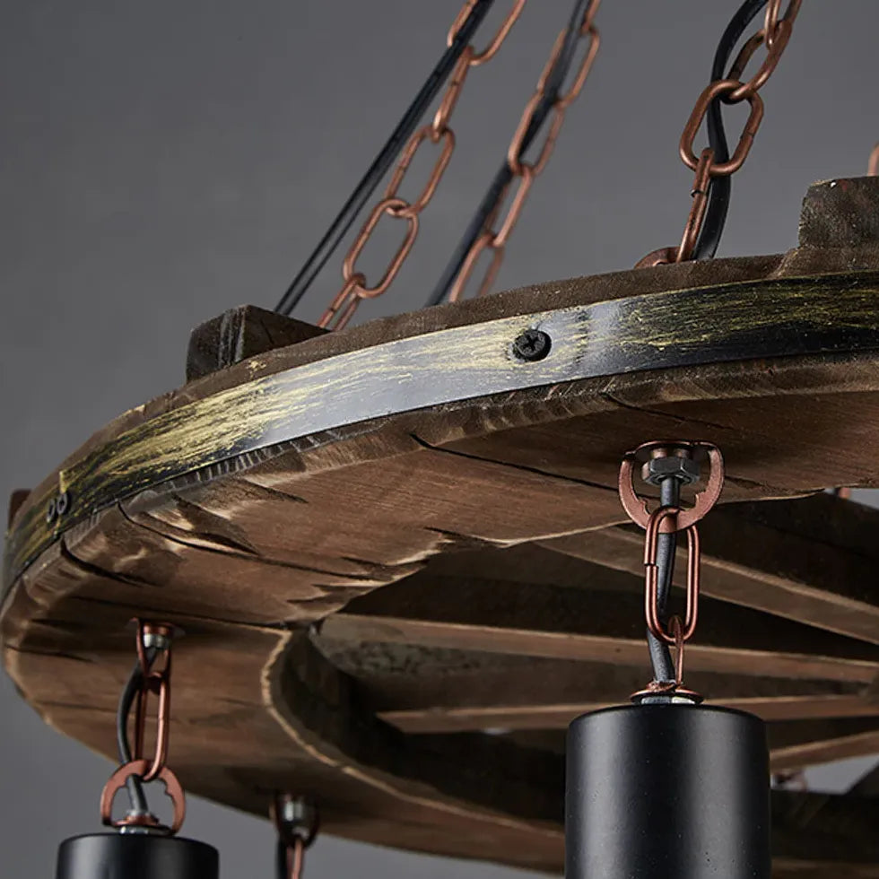 Wheel-shaped Wooden Industrial Pendant Light