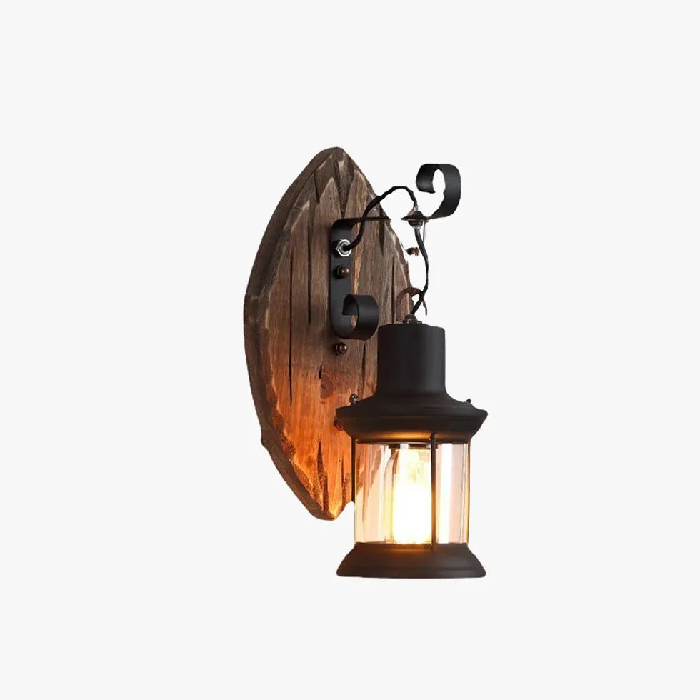 Lantern-Shaped Vintage Wooden Wall Light